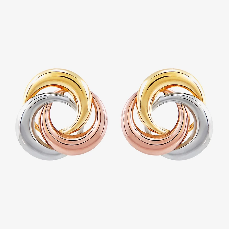 14K Tri-Color Gold 10mm Knot Stud Earrings