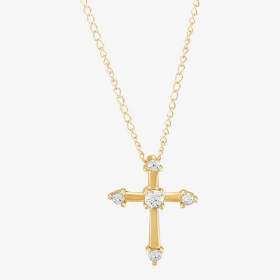 Limited Quantities! Girls White Cubic Zirconia 14K Gold Cross 13 Inch Pendant Necklace