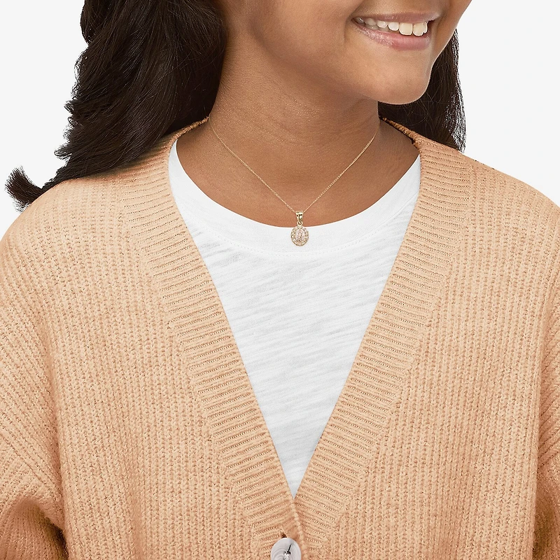 Limited Quantities! Girls White Cubic Zirconia 14K Gold 13 Inch Pendant Necklace