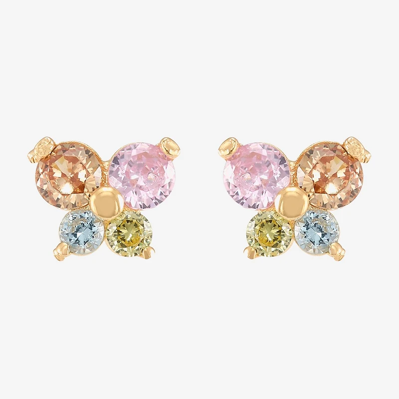 Limited Quantities! Multi Color Cubic Zirconia 14K Gold Butterfly Stud Earrings
