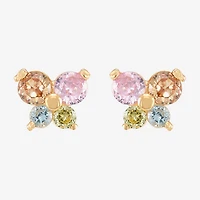 Limited Quantities! Multi Color Cubic Zirconia 14K Gold Butterfly Stud Earrings