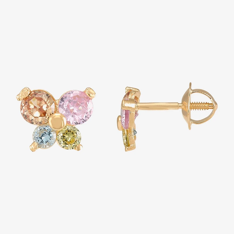 Limited Quantities! Multi Color Cubic Zirconia 14K Gold Butterfly Stud Earrings