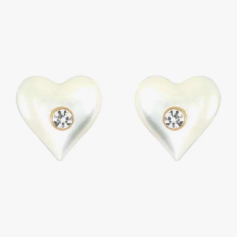 Limited Quantities! White Crystal 14K Gold 5.3mm Heart Stud Earrings