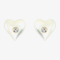 Limited Quantities! White Crystal 14K Gold 5.3mm Heart Stud Earrings