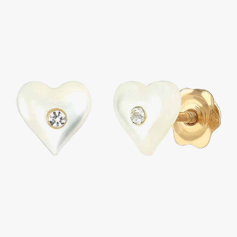 Limited Quantities! White Crystal 14K Gold 5.3mm Heart Stud Earrings