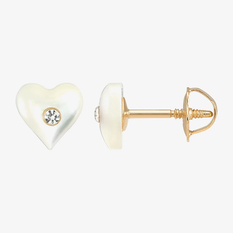 Limited Quantities! White Crystal 14K Gold 5.3mm Heart Stud Earrings