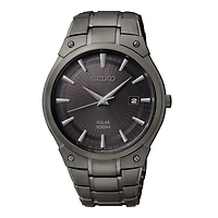 Seiko® Mens Black Ion Stainless Steel Solar Watch SNE325