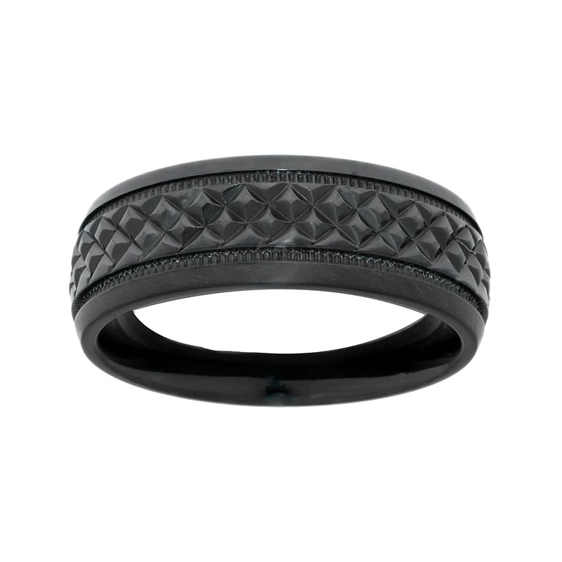 Mens Textured Black Zirconium Wedding Band