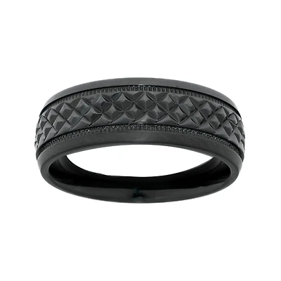 Mens Textured Black Zirconium Wedding Band