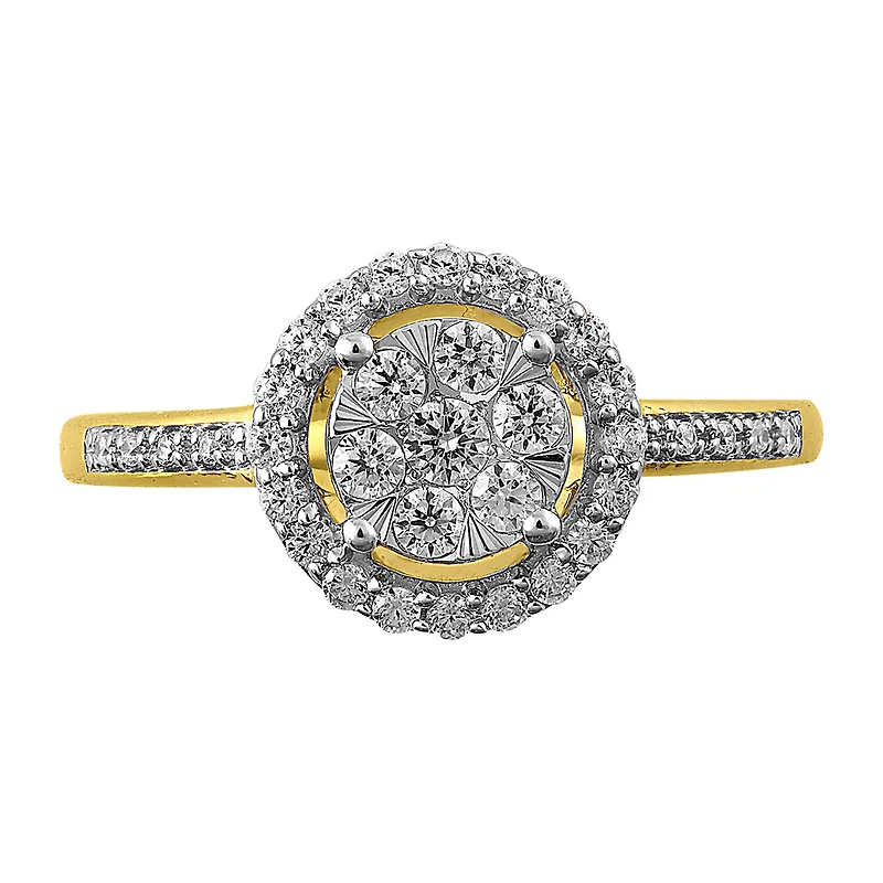 Womens 1/2 CT. T.W. Natural White Diamond 14K Gold Round Halo Cocktail Ring