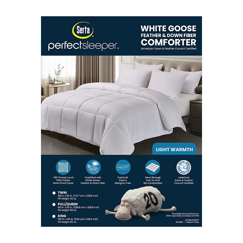 Serta 233 Thread Count Light Warmth White Goose Feather And Down Fiber Comforter