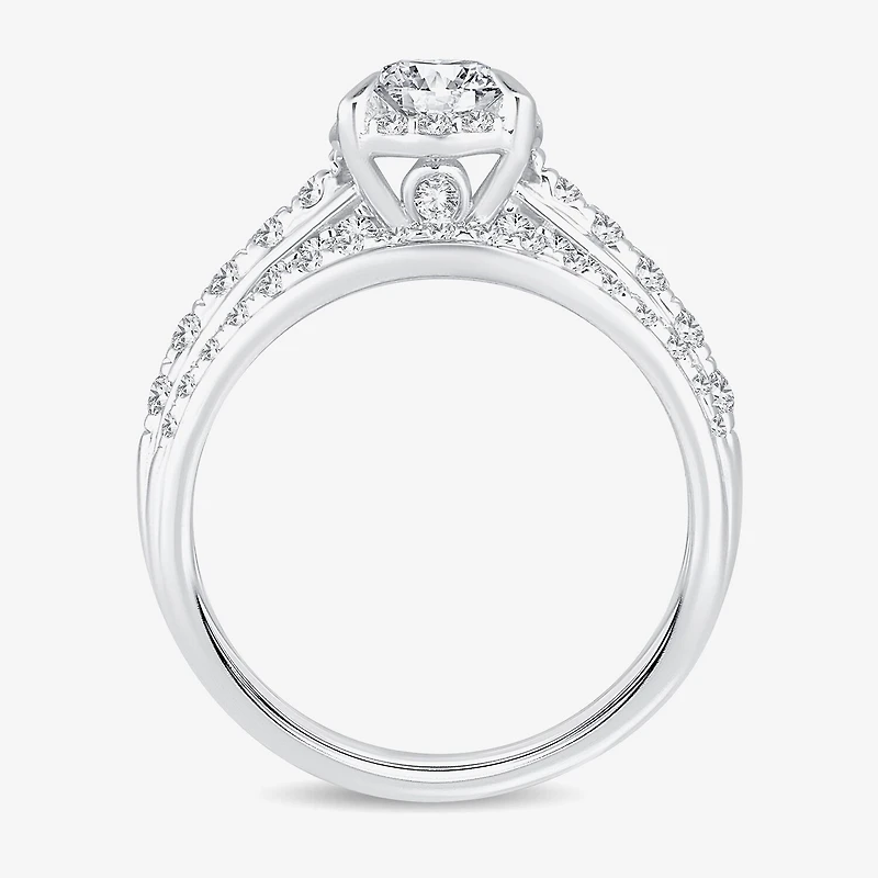H-I / Si1-Si2) Womens / CT. T.W. Lab Grown White Diamond 10K Gold Pear Side Stone Halo Bridal Set