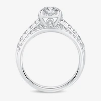 H-I / Si1-Si2) Womens / CT. T.W. Lab Grown White Diamond 10K Gold Pear Side Stone Halo Bridal Set