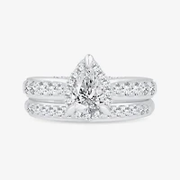 H-I / Si1-Si2) Womens / CT. T.W. Lab Grown White Diamond 10K Gold Pear Side Stone Halo Bridal Set