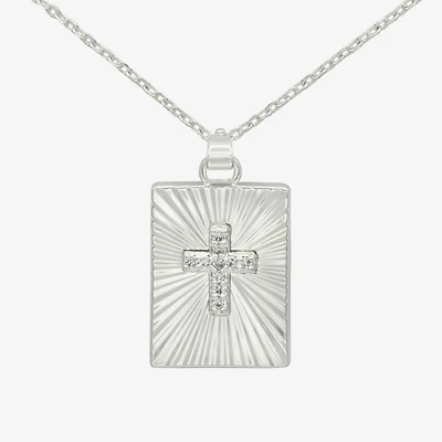 Sparkle Allure Womens Cubic Zirconia Pure Silver Over Brass Cross 16 Inch Pendant Necklace
