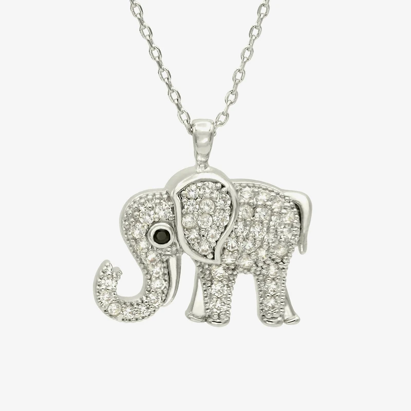 Sparkle Allure Elephant Womens Cubic Zirconia Pure Silver Over Brass 16 Inch Pendant Necklace