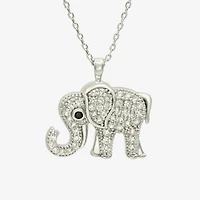 Sparkle Allure Elephant Womens Cubic Zirconia Pure Silver Over Brass 16 Inch Pendant Necklace
