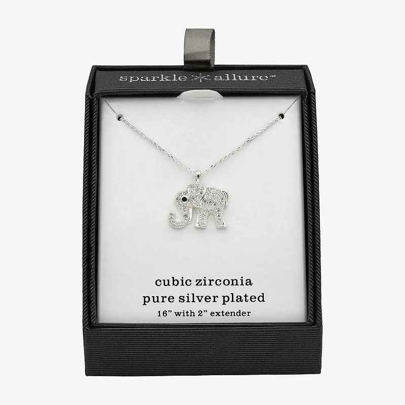 Sparkle Allure Elephant Womens Cubic Zirconia Pure Silver Over Brass 16 Inch Pendant Necklace