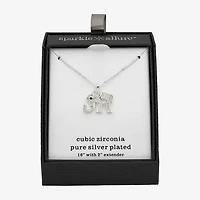 Sparkle Allure Elephant Womens Cubic Zirconia Pure Silver Over Brass 16 Inch Pendant Necklace