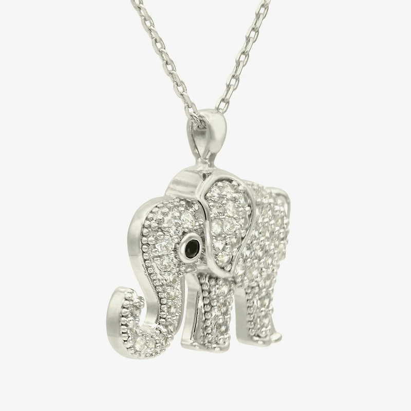 Sparkle Allure Elephant Womens Cubic Zirconia Pure Silver Over Brass 16 Inch Pendant Necklace