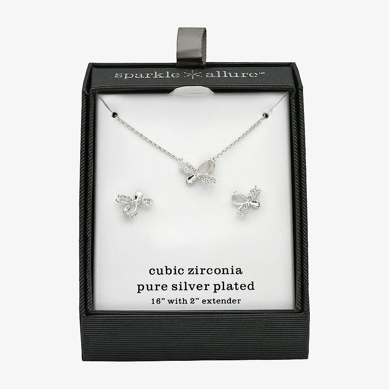 Sparkle Allure Womens Cubic Zirconia Pure Silver Over Brass Bow 2-pc. Jewelry Set