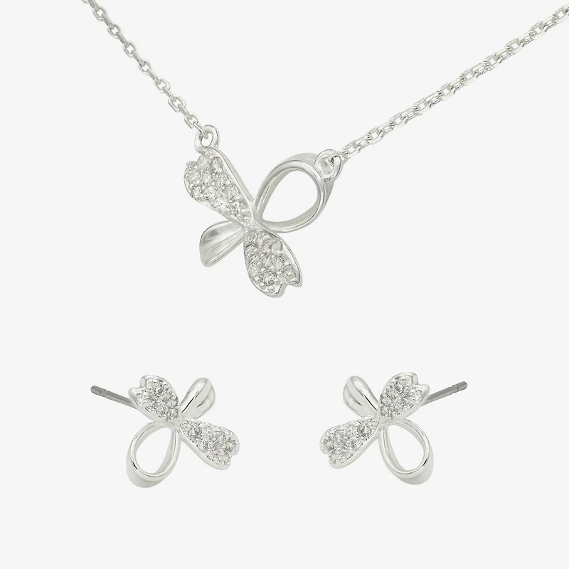 Sparkle Allure Womens Cubic Zirconia Pure Silver Over Brass Bow 2-pc. Jewelry Set