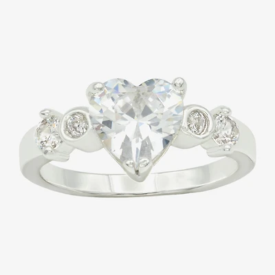 Sparkle Allure Womens Cubic Zirconia Pure Silver Over Brass Heart Cocktail Ring