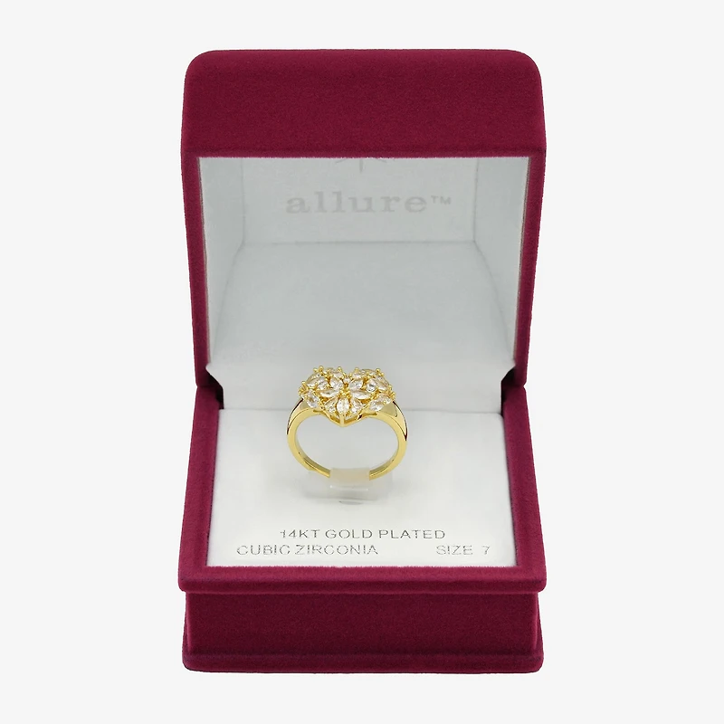 Sparkle Allure Womens Cubic Zirconia 14K Gold Over Brass Heart Cluster Cocktail Ring