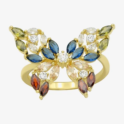 Sparkle Allure Womens Multi Color Cubic Zirconia 14K Gold Over Brass Butterfly Cocktail Ring