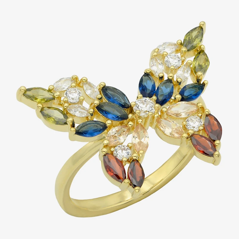 Sparkle Allure Womens Multi Color Cubic Zirconia 14K Gold Over Brass Butterfly Cocktail Ring