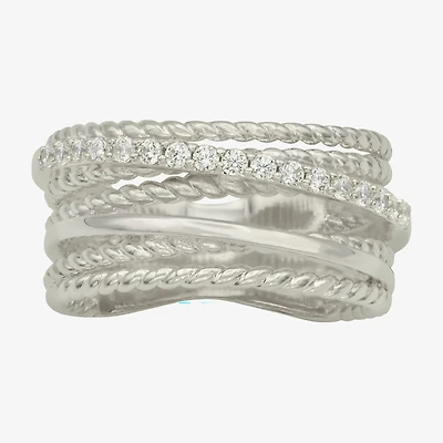 Sparkle Allure Womens 6.8mm Cubic Zirconia Pure Silver Over Brass Crossover Band