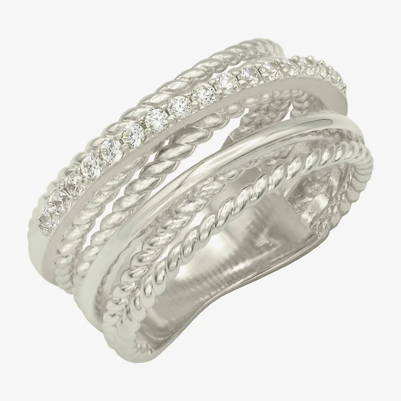 Sparkle Allure Womens 6.8mm Cubic Zirconia Pure Silver Over Brass Crossover Band