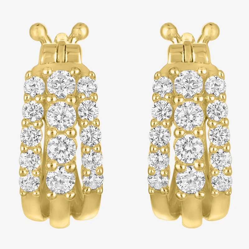 (G-H / I1-I2) Womens 1/3 CT. T.W. Lab Grown White Diamond 10K Gold 12.1mm Hoop Earrings