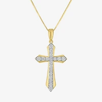(G-H Womens 1/3 CT. T.W. Lab Grown White Diamond 10K Gold Cross 16 Inch Pendant Necklace