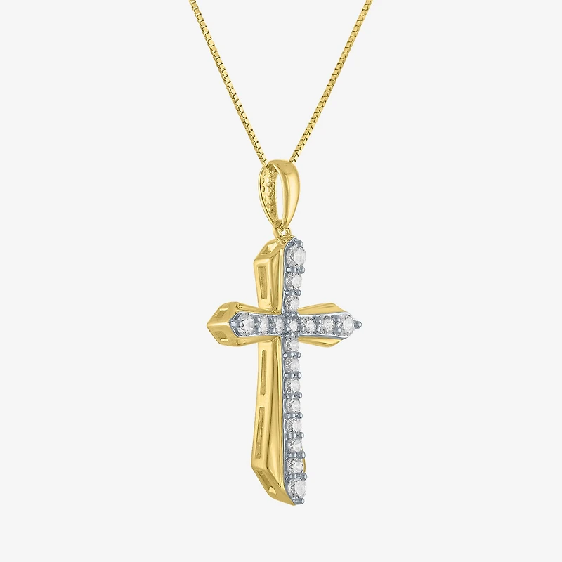 (G-H Womens 1/3 CT. T.W. Lab Grown White Diamond 10K Gold Cross 16 Inch Pendant Necklace
