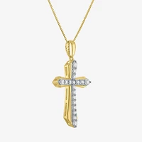 (G-H Womens 1/3 CT. T.W. Lab Grown White Diamond 10K Gold Cross 16 Inch Pendant Necklace