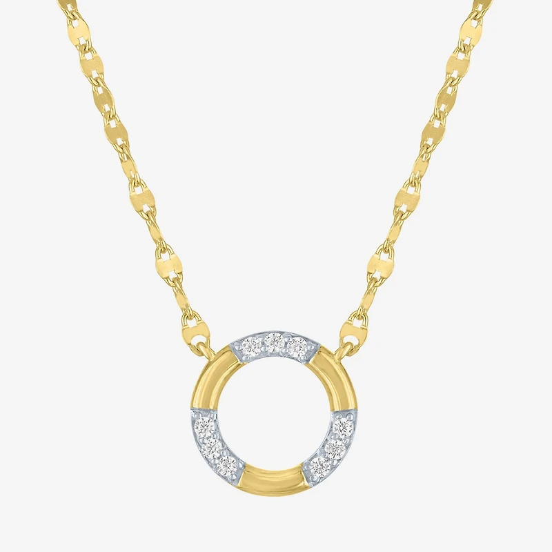 (G-H/ I1-I2) Womens 1/10 CT. T.W. Lab Grown White Diamond 14K Gold Over Silver Sterling Silver Circle 16 Inch Pendant Necklace