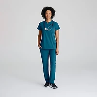 Barco One Bot216 Flux 2-Pocket Banded Zip Collar Womens Plus Tall High Neck Short Sleeve Wrinkle Resistant Scrub Top