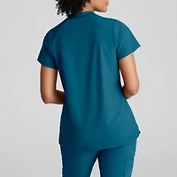 Barco One Bot216 Flux 2-Pocket Banded Zip Collar Womens Plus Tall High Neck Short Sleeve Wrinkle Resistant Scrub Top