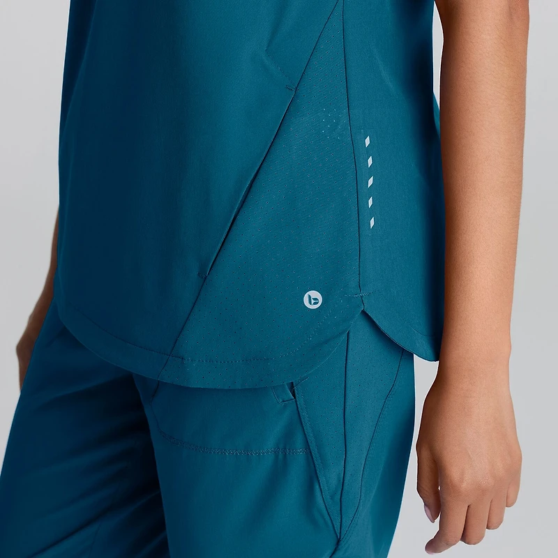 Barco One Bot216 Flux 2-Pocket Banded Zip Collar Womens Plus Tall High Neck Short Sleeve Wrinkle Resistant Scrub Top