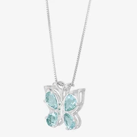 Aquamarine & Diamond-Accent Butterfly Pendant Necklace