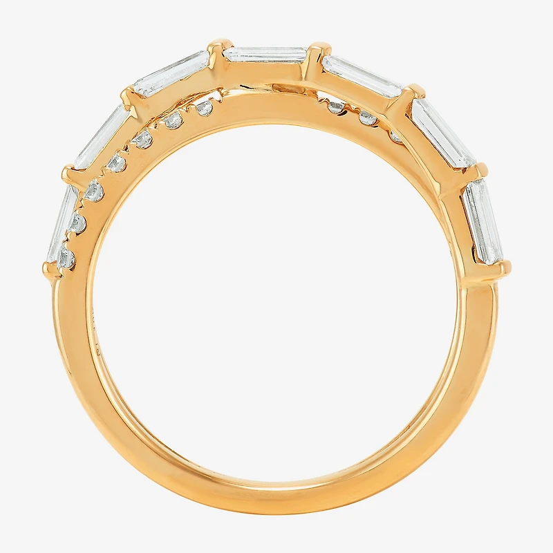 (H-I / Si1-Si2) Womens 2.5MM 1 CT. T.W. Lab Grown White Diamond 10K Gold Crossover Band
