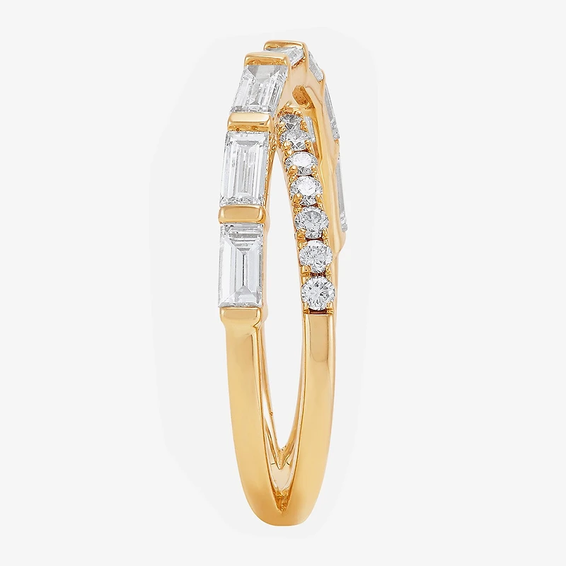 (H-I / Si1-Si2) Womens 2.5MM 1 CT. T.W. Lab Grown White Diamond 10K Gold Crossover Band