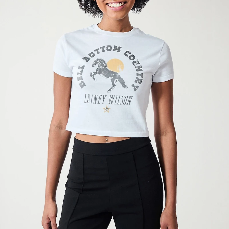 Lainey Wilson Bell Bottom Womens Juniors Crew Neck Short Sleeve T-Shirt