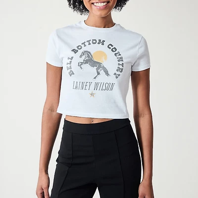 Lainey Wilson Bell Bottom Womens Juniors Crew Neck Short Sleeve T-Shirt