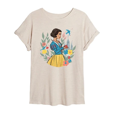 Snow White Tee Womens Juniors Crew Neck Short Sleeve Oversized Graphic T-Shirt