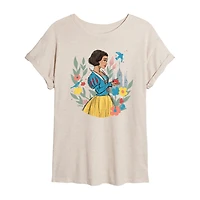 Snow White Tee Womens Juniors Crew Neck Short Sleeve Oversized Graphic T-Shirt