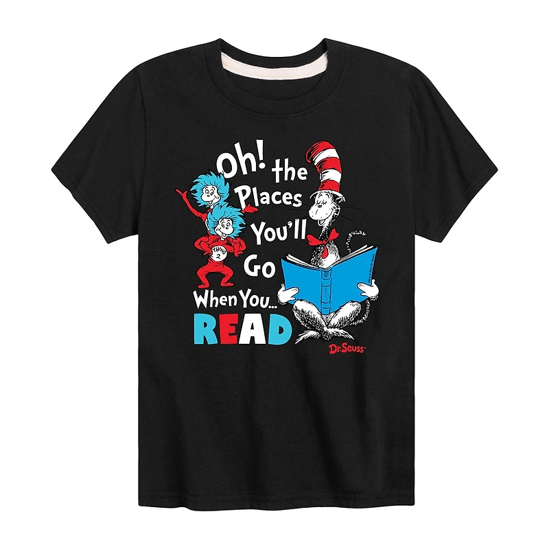 Read Little & Big Kid Boys Crew Neck Short Sleeve Regular Fit Dr. Seuss Graphic T-Shirt