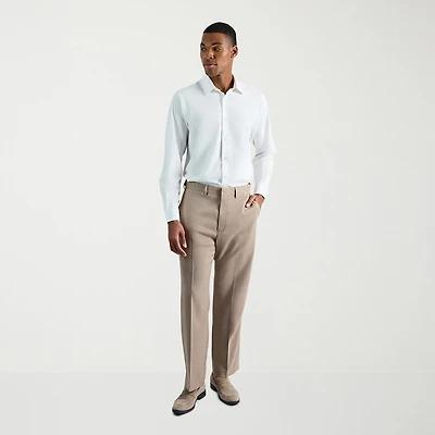 Haggar Premium Comfort Tonal Plaid Mens Classic Fit Dress Flat Front Pant