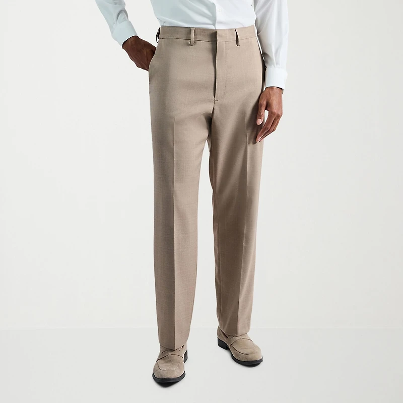 Haggar Premium Comfort Tonal Plaid Mens Classic Fit Dress Flat Front Pant